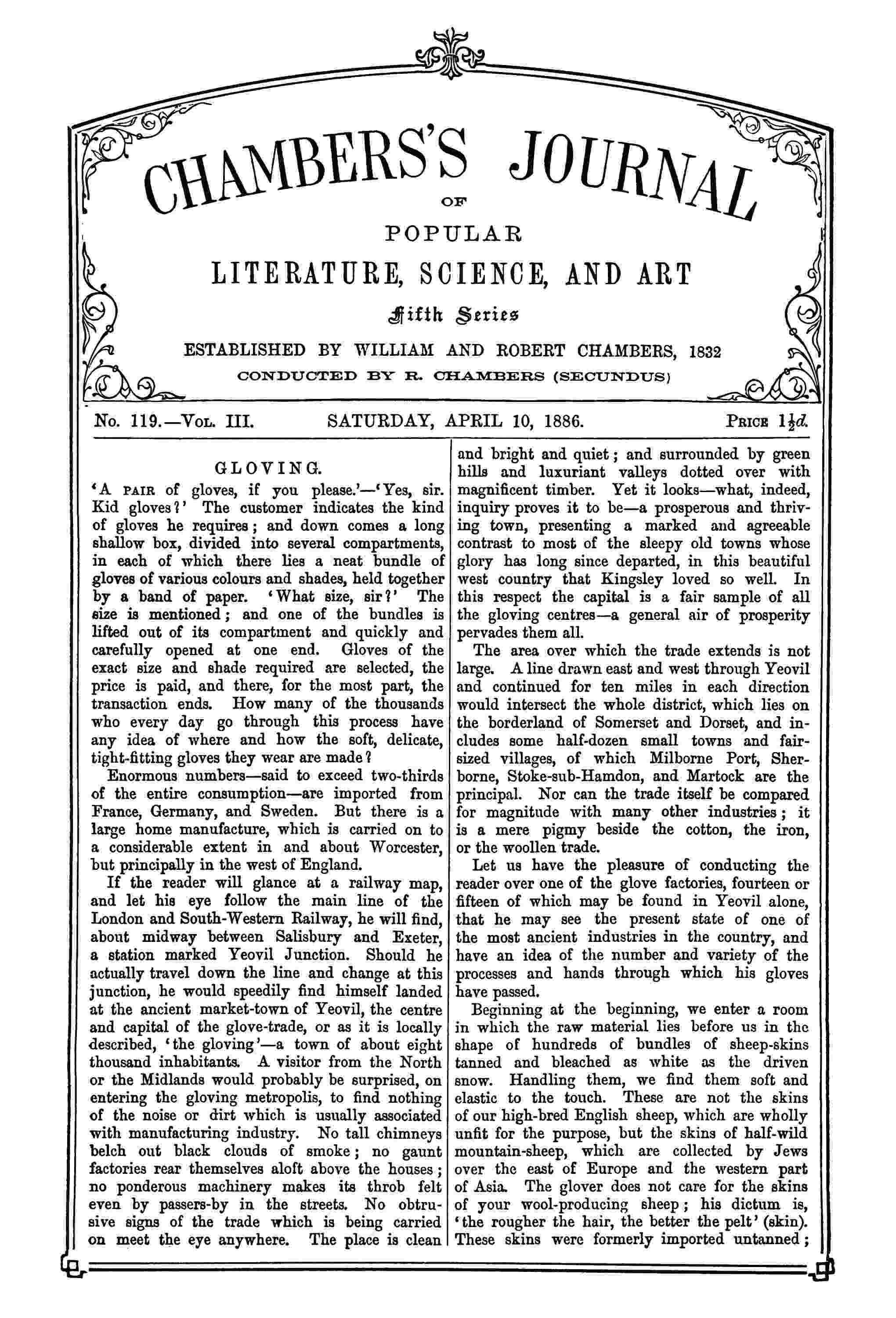 Chambers's journal of popular literature, science, and art, fifth series, no. 119, vol. III, April 4, 1886