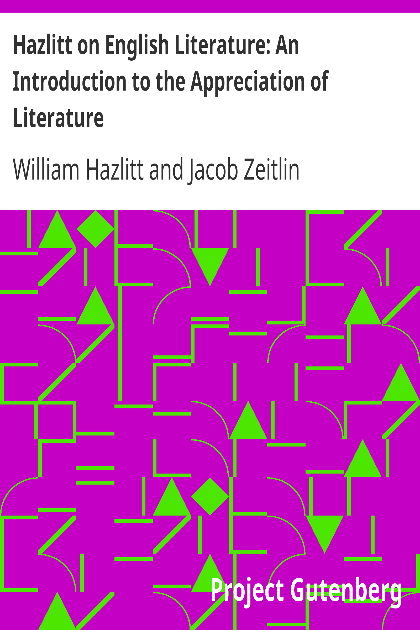 Hazlitt on English Literature: An Introduction to the Appreciation of Literature cover